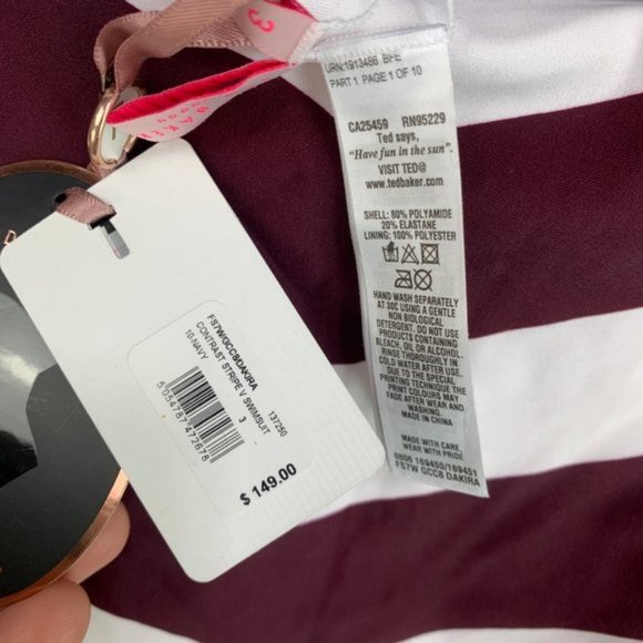 NEW Ted Baker Dakira Contrast Stripe V Swimsuit - Picture 6 of 6